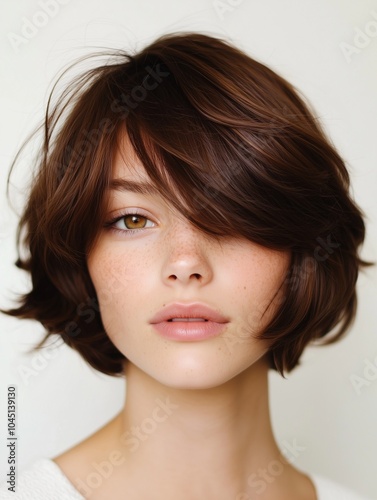 Hair model woman with soft layered bob