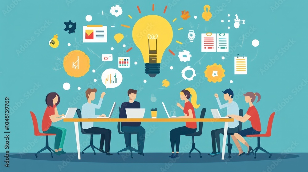 startup business team, energetic startup team working on innovative ideas in a creative and modern workspace illustrations startup business team, energetic startup team working on innovative ideas in a creative and modern workspace illustrations