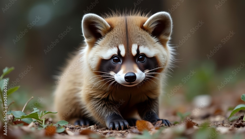 Naklejka premium Curious raccoon in the wild