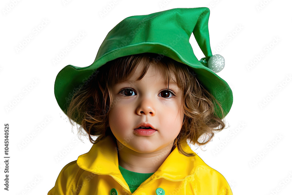 Child wearing a green hat, isolated background Child wearing a green hat, isolated background