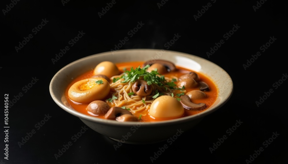  Delicious noodle soup with egg and mushrooms