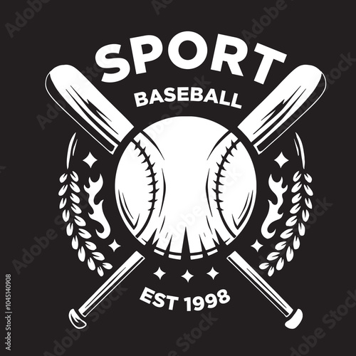 Vintage illustration of baseball bat and ball logo