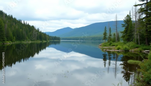  Tranquil lake nestled amidst natures embrace