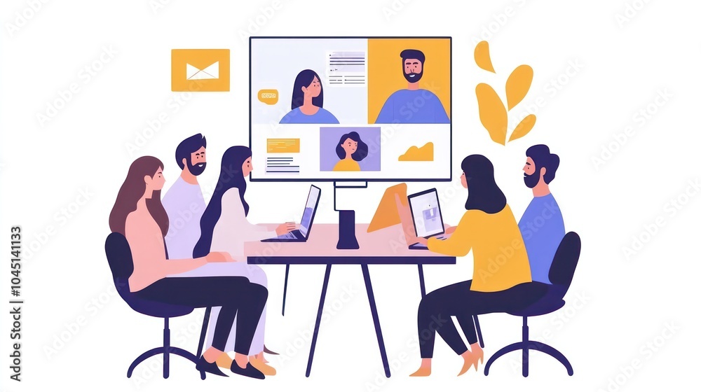 virtual business team, business team collaborating virtually through advanced video conferencing platforms illustrations virtual business team, business team collaborating virtually through advanced video conferencing platforms illustrations