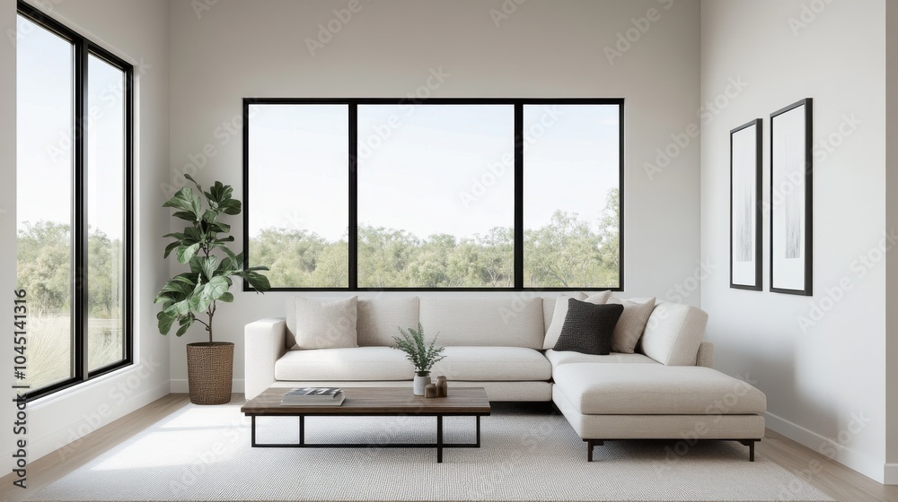 Fototapeta premium Bright and Airy Living Room with Large Windows