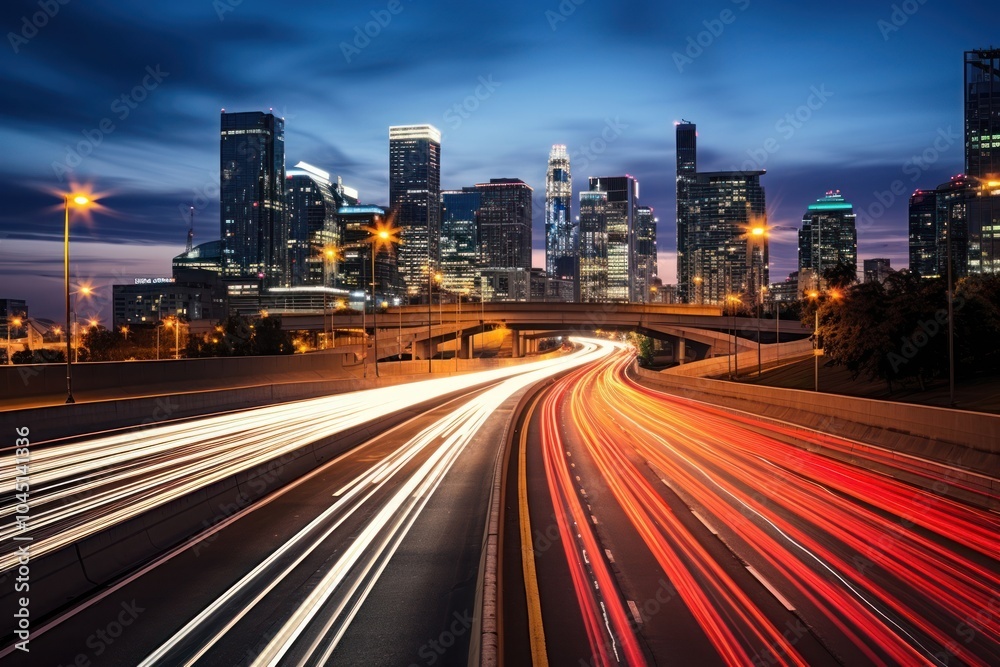 Fototapeta premium The motion blur of a busy urban highway city architecture metropolis.