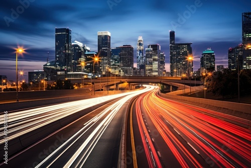 The motion blur of a busy urban highway city architecture metropolis.