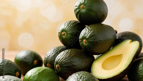 Fresh avocado isolated green background