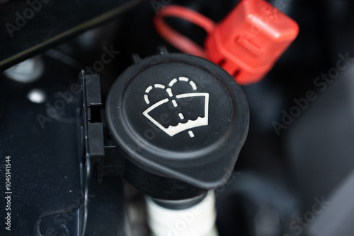 Wallpaper Mural Car windshield washer fluid or screen wash icon on the black plastic container fill cap. Close up shot, no people Torontodigital.ca