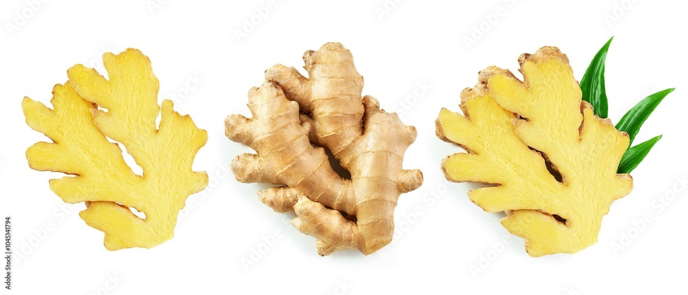 Naklejka premium Ginger root isolated on white background, top view