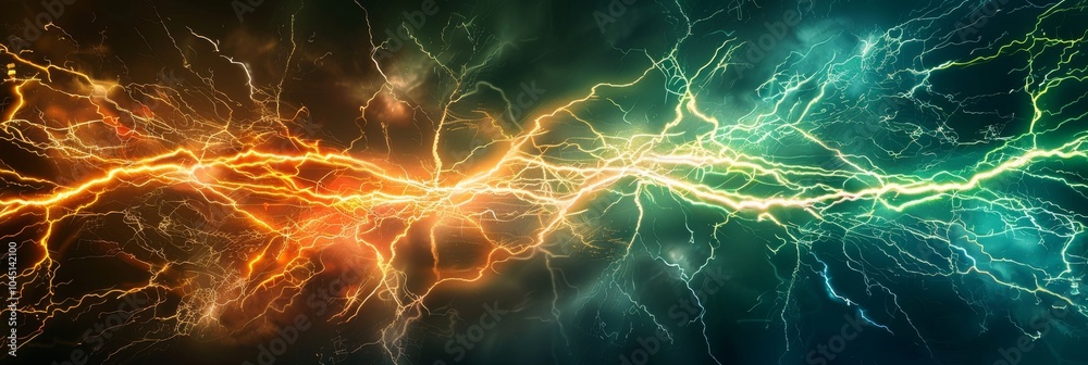 Abstract electric discharge with orange and green hues Abstract electric discharge with orange and green hues