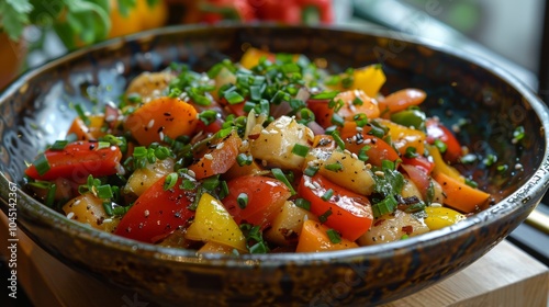 Delicious Asian Inspired Salad with Bell Peppers Potatoes and Sesame Seeds