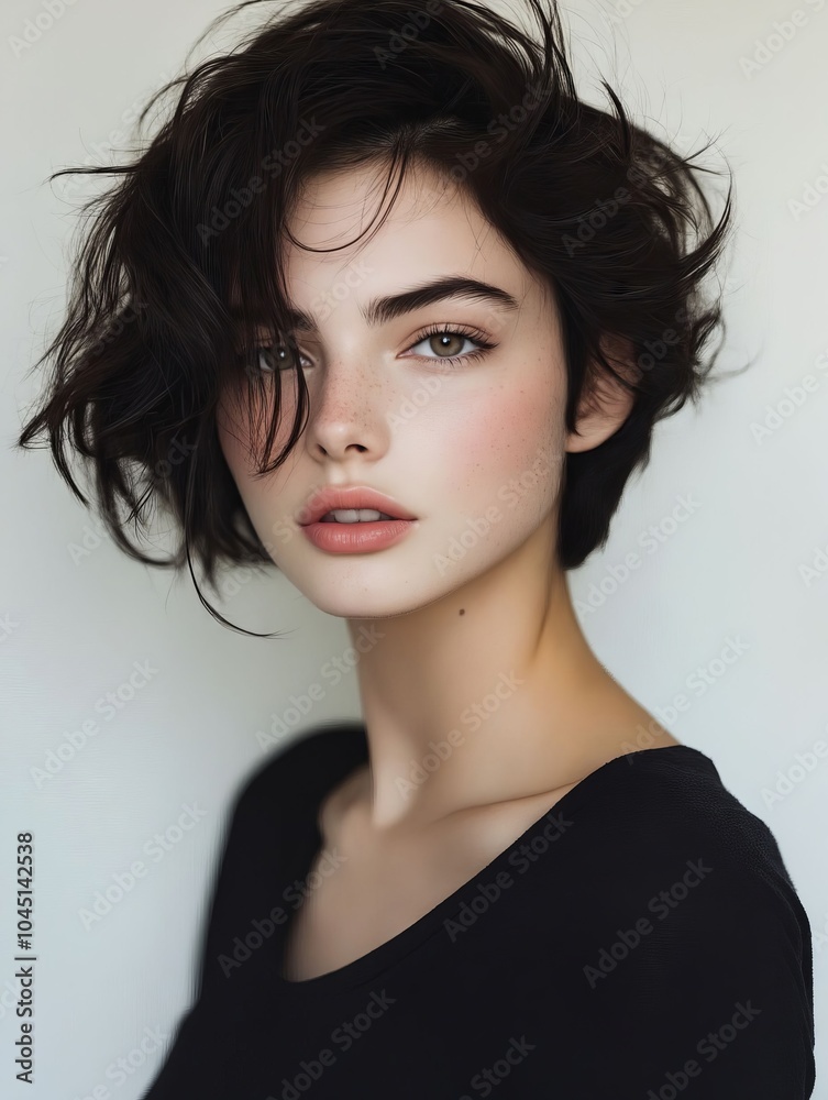 A woman with short black hair wearing a black shirt A woman with short black hair wearing a black shirt