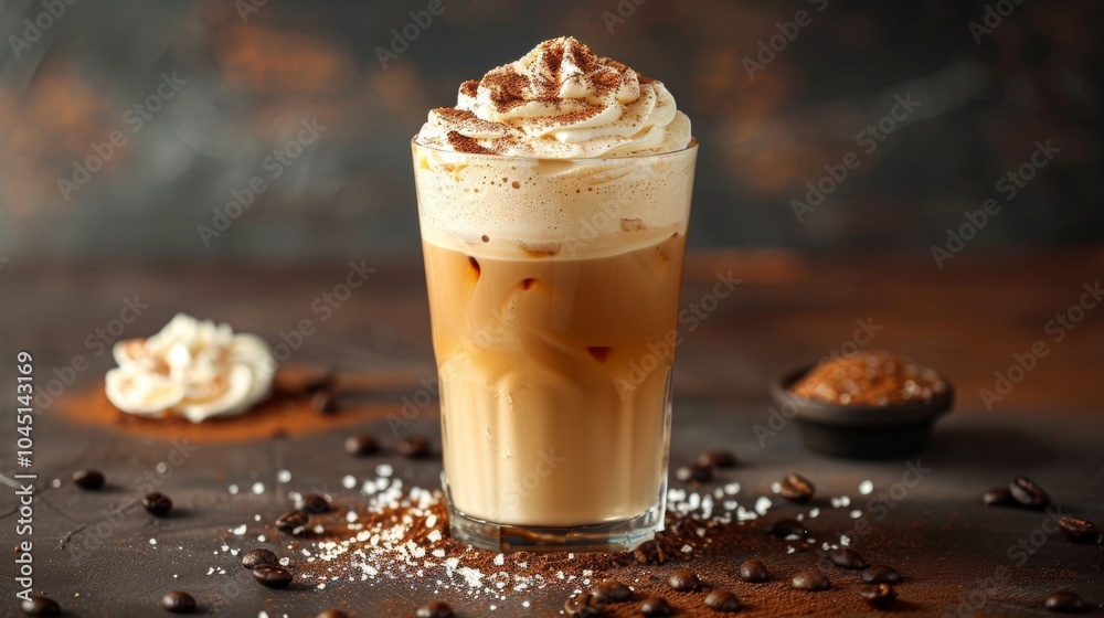 Iced Coffee with Whipped Cream and Cocoa Powder Sprinkle Iced Coffee with Whipped Cream and Cocoa Powder Sprinkle