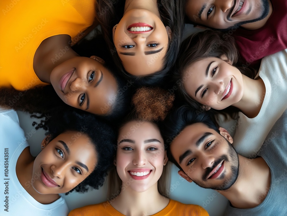 Obraz premium A group of young people laying in a circle smiling at the camera
