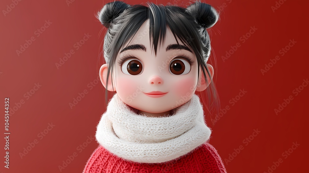 Traditional 3D cute Chinese girl illustration poster background Traditional 3D cute Chinese girl illustration poster background