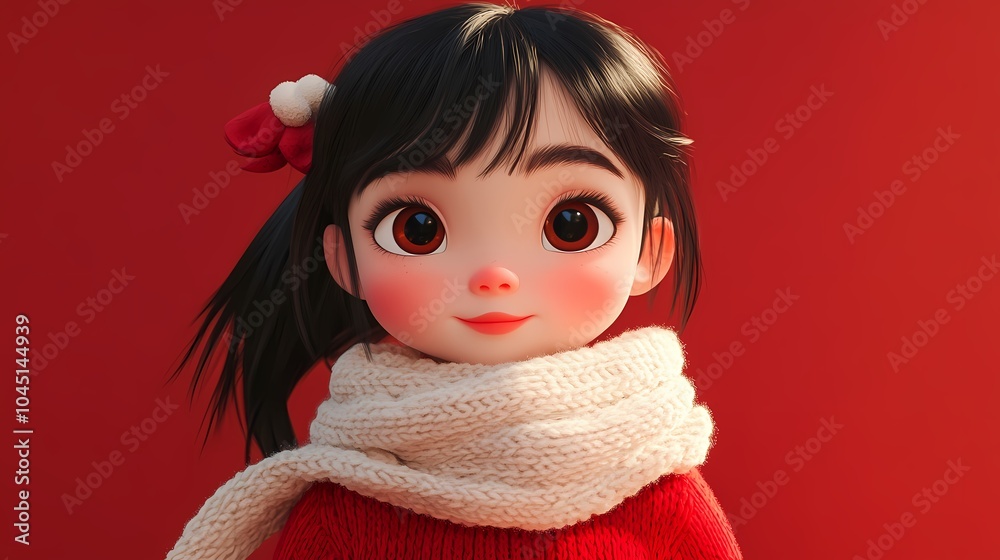 Traditional 3D cute Chinese girl illustration poster background Traditional 3D cute Chinese girl illustration poster background