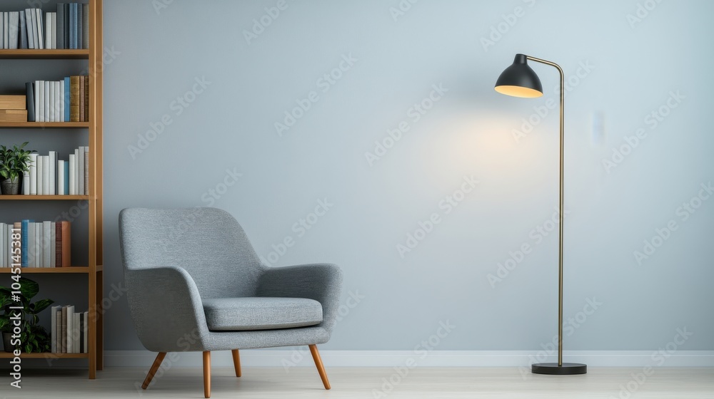 Fototapeta premium Cozy Reading Nook with Brass Floor Lamp