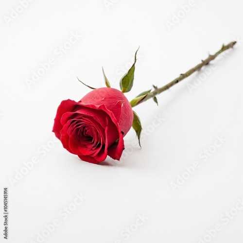 one red rose isolated on white background