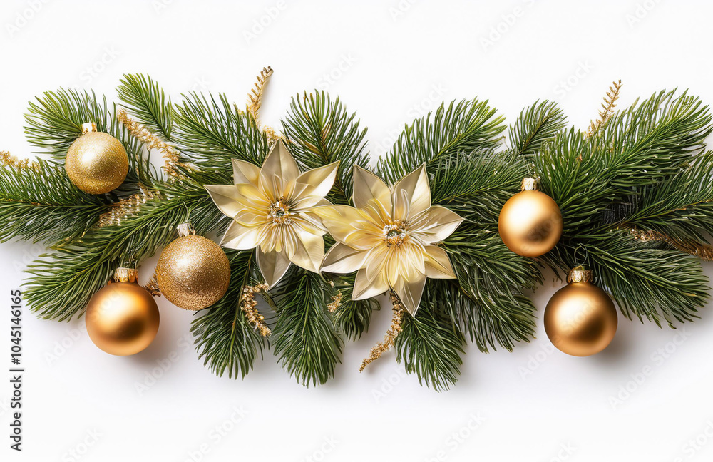 Obraz premium New Year and Christmas border design isolated on white background, fir tree branches