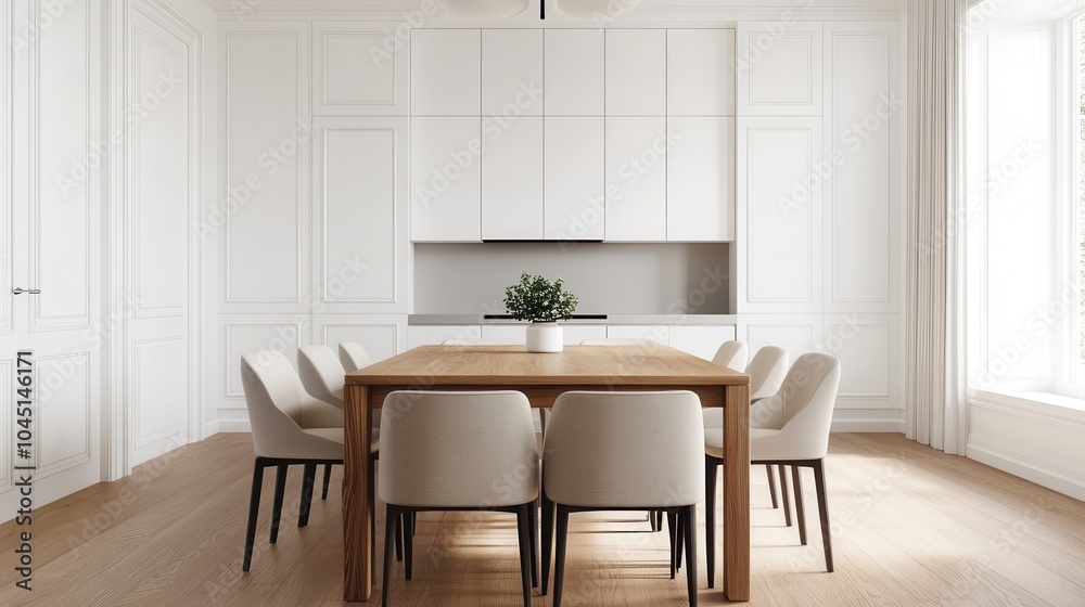 Elegant Dining Room with Wooden Table and Minimalist Design Elegant Dining Room with Wooden Table and Minimalist Design
