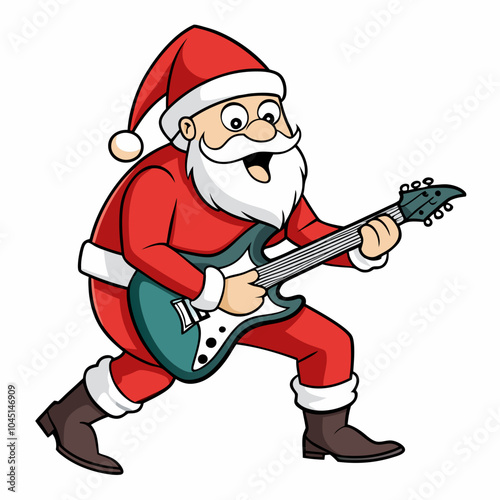 Rockin' Santa Claus Shredding the Electric Guitar at Christmas Concert on a white background