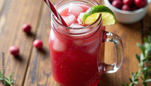 Wallpaper Mural Chilled berry drink with lime and ice served in a mason jar Torontodigital.ca