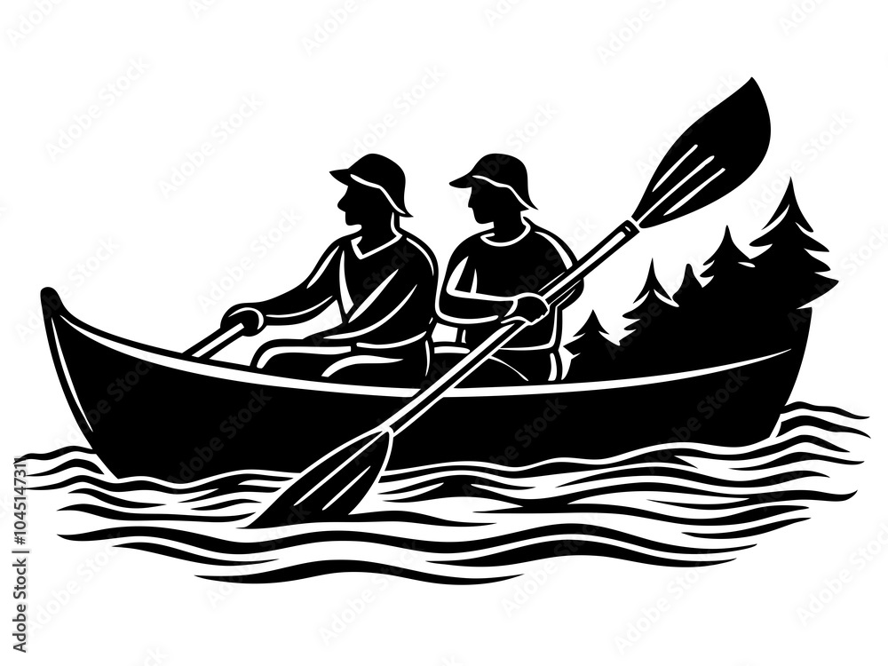two people canoeing silhouette vector art two people canoeing silhouette vector art