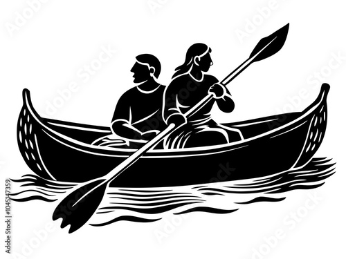 two people canoeing silhouette vector art