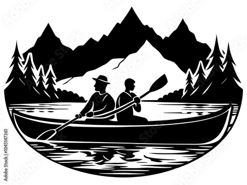 two people canoeing silhouette vector art