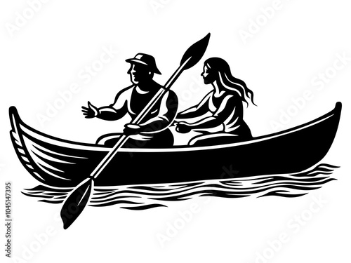 two people canoeing silhouette vector art