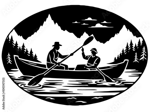 two people canoeing silhouette vector art