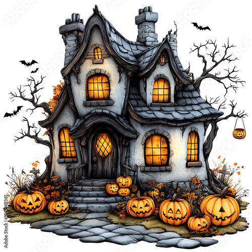 cartoon spooky halloween house