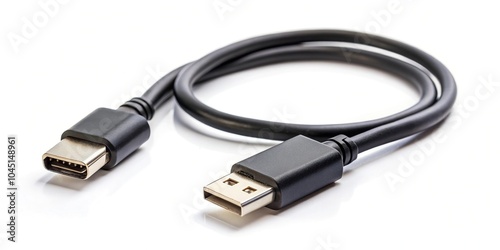 Extreme close-up of black micro usb to type c cable isolated on white background.