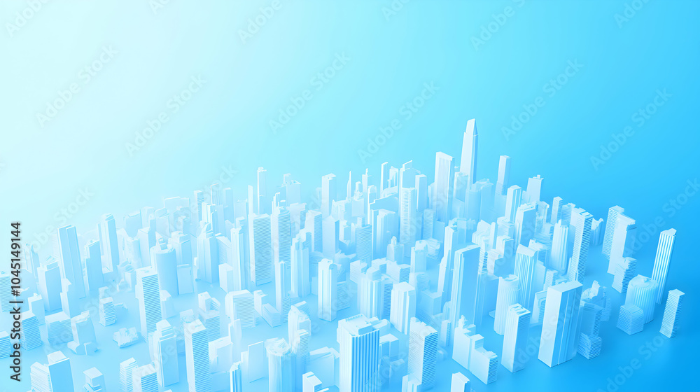 A cool-toned isometric illustration of a futuristic cityscape under a light blue sky, with simple geometric buildings casting long shadows A cool-toned isometric illustration of a futuristic cityscape under a light blue sky, with simple geometric buildings casting long shadows
