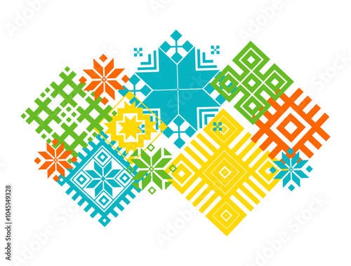 Bright symbols of the Belarusian ornament on a white background