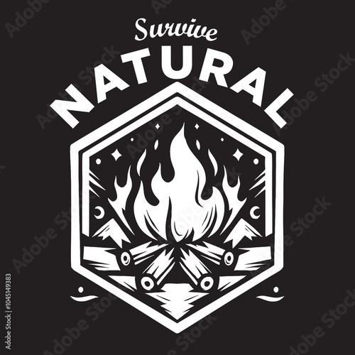 Vintage illustration of campfire logo with nature background