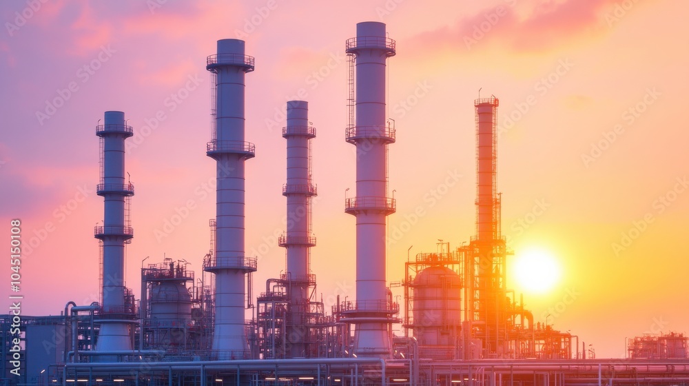 Industrial Oil Refinery at Dawn with First Rays of Sun Industrial Oil Refinery at Dawn with First Rays of Sun