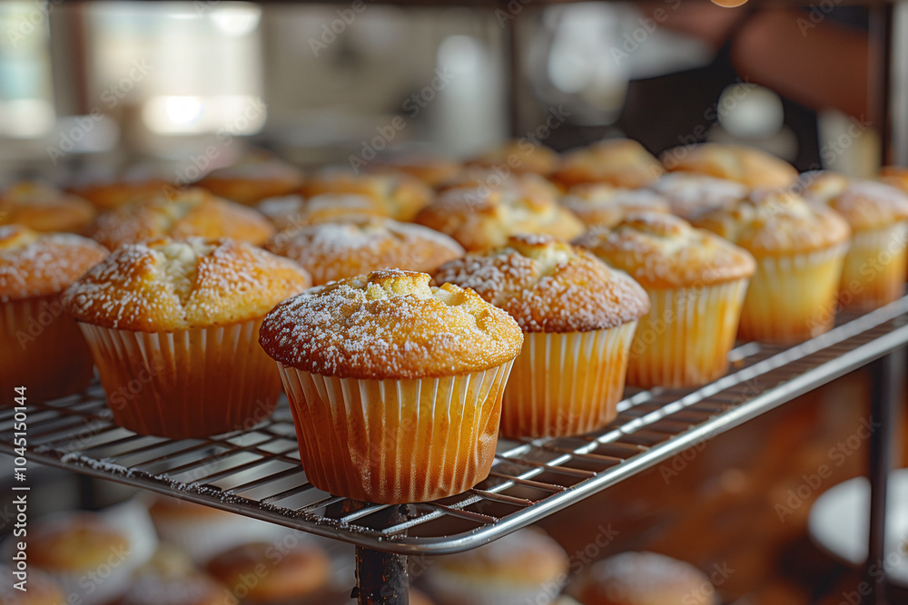 Freshly Baked Blueberry Muffins on Cooling Rack Freshly Baked Blueberry Muffins on Cooling Rack