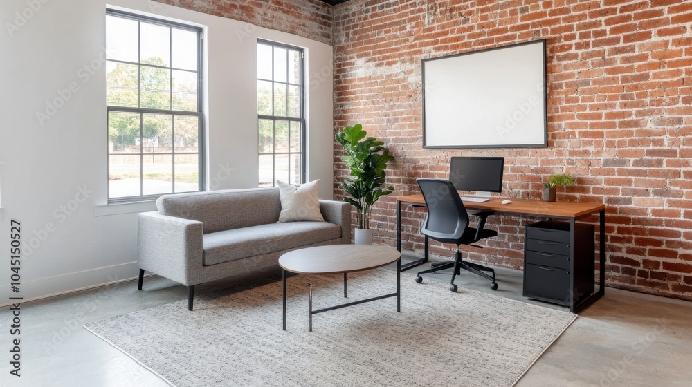 Modern Industrial Office Space with Brick Walls Modern Industrial Office Space with Brick Walls