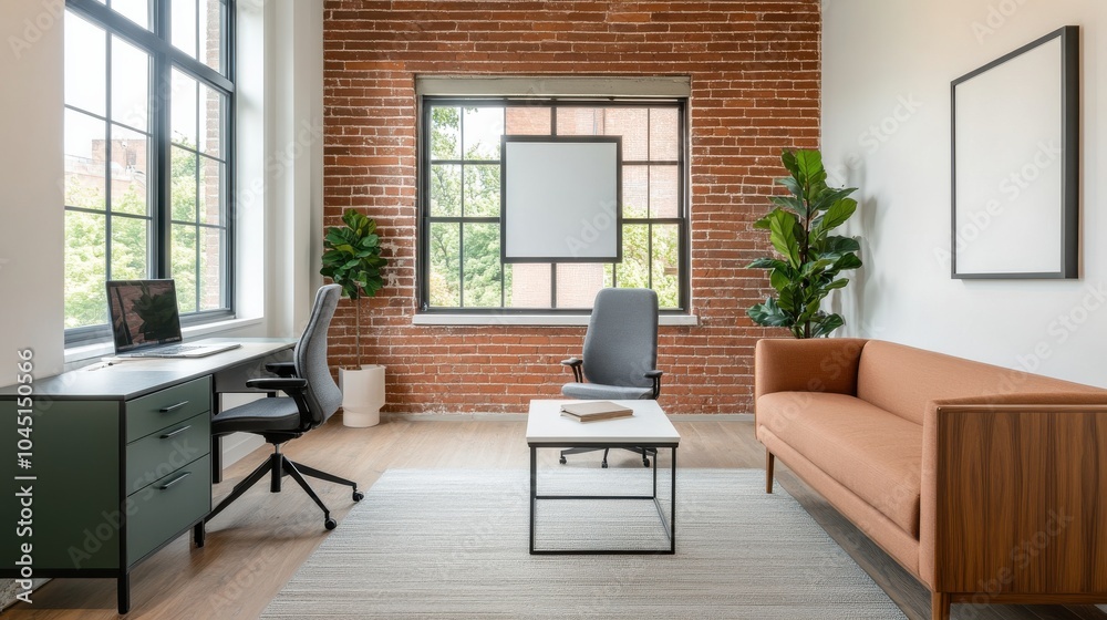 Fototapeta premium Contemporary Office with Exposed Brick Interior