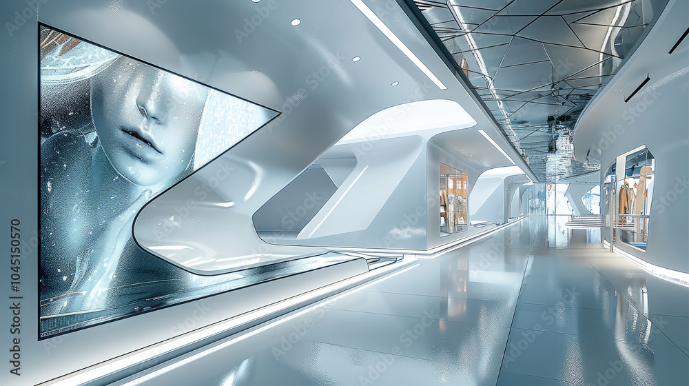 Obraz premium A concept design of a sleek digital billboard interior for a fashion brand, inspired by liquid metal and the architectural.