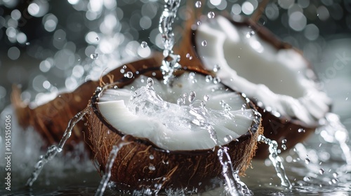 Fresh Coconut Water Splashing  Tropical Fruit  Healthy Drink  Summer Beverage  Exotic Frui photo