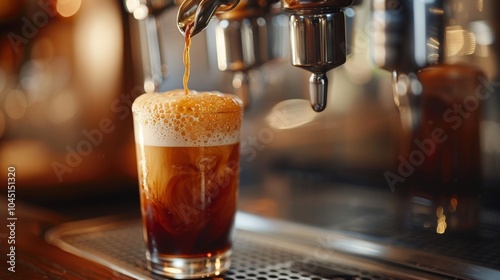 Coffee Brewing Process Espresso Machine Pouring Coffee into Glass