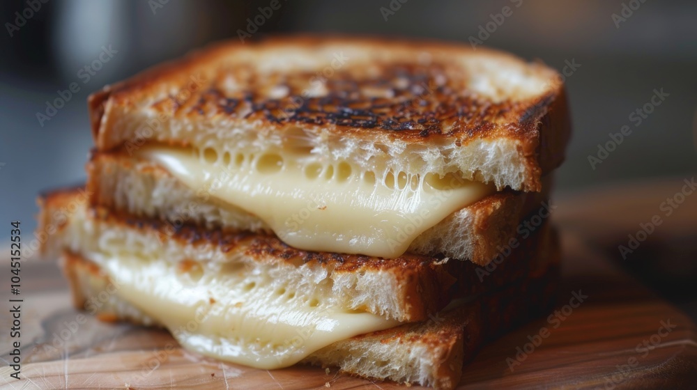 Grilled Cheese Sandwich with Melted Cheese on Wooden Board Grilled Cheese Sandwich with Melted Cheese on Wooden Board