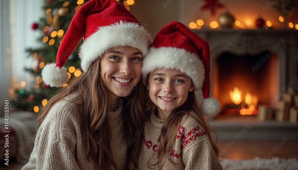 a mother and daughter celebrate the joy and a happy christmas on christmas day a mother and daughter celebrate the joy and a happy christmas on christmas day