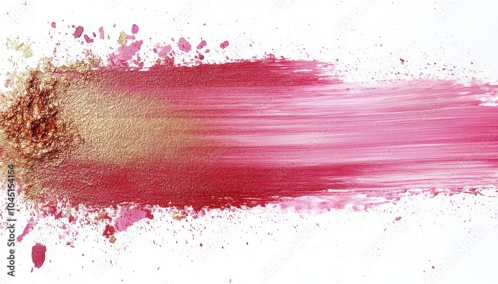 Gold paint stroke with pink accents on white, showcasing creativity Gold paint stroke with pink accents on white, showcasing creativity