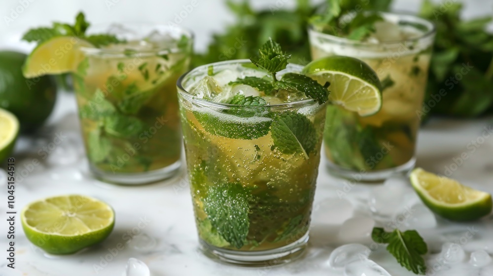 Fototapeta premium Refreshing Mint and Lime Cocktail with Ice Summer Drink Photography