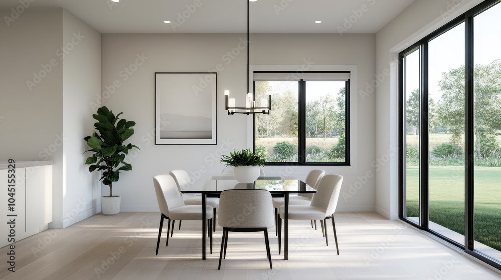 Fototapeta premium Modern Dining Area with Glass Table and Stylish Chairs
