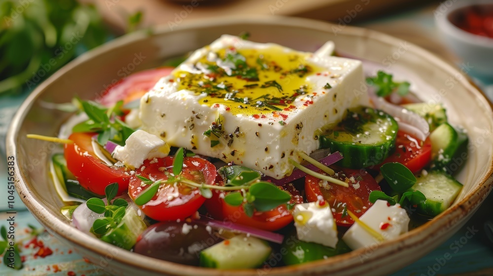 Greek Salad with Feta Cheese  Tomatoes  Cucumbers and Olives